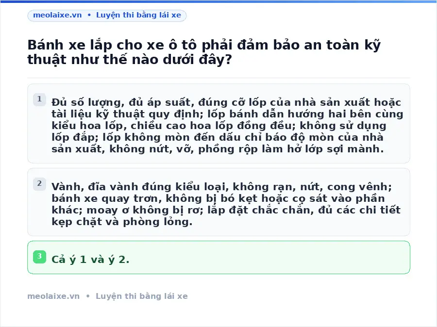 Bánh xe lắp cho xe ô tô phải đảm bảo an toàn kỹ thuật như thế nào dưới đây?