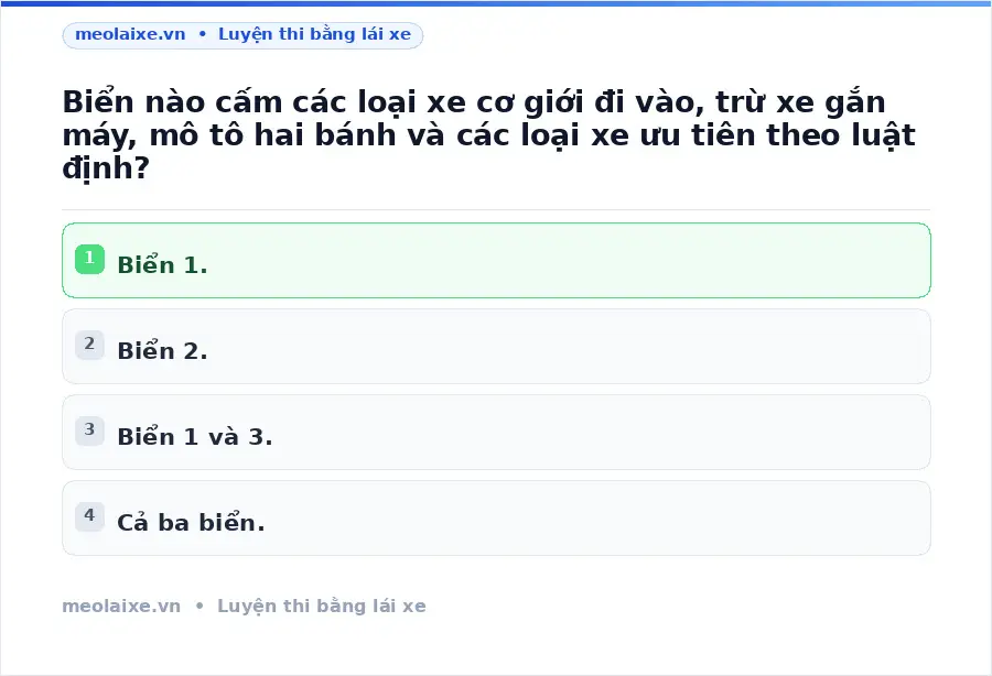 Biển nào cấm các loại xe cơ giới đi vào, trừ xe gắn máy, mô tô hai bánh và các loại xe ưu tiên theo luật định?