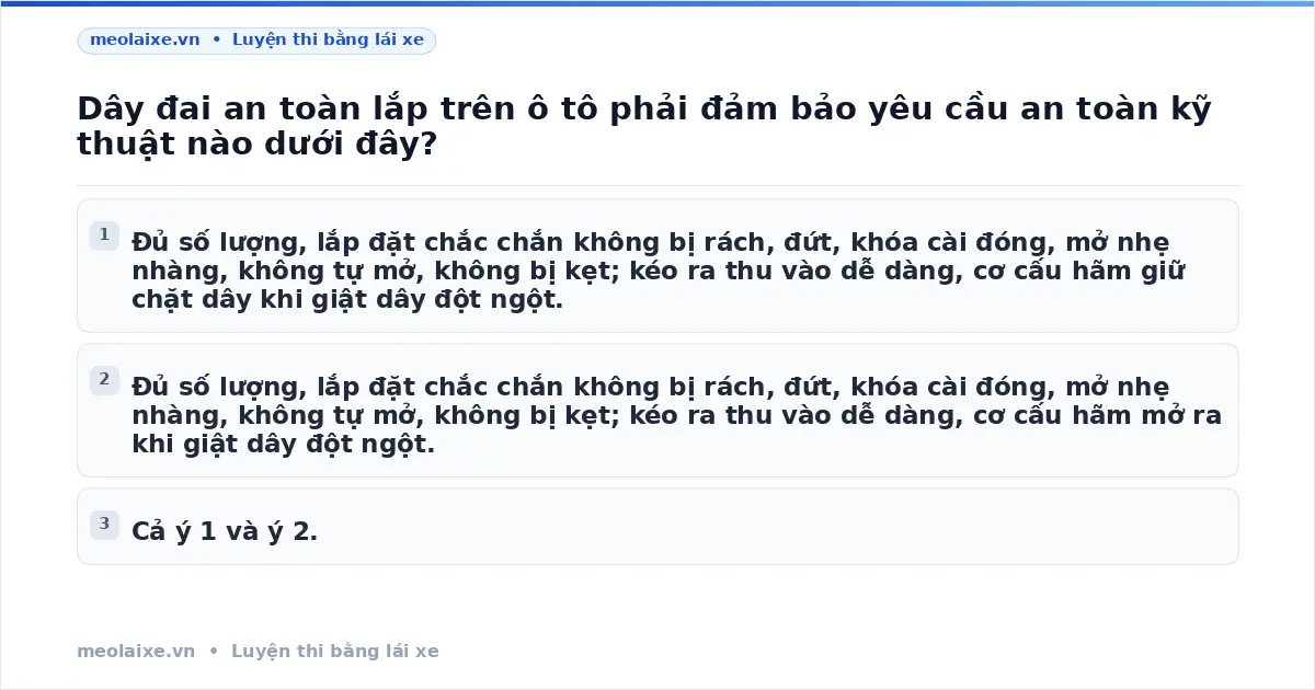 Yêu Cầu Kỹ Thuật Dây Đai An Toàn Ô Tô Theo Luật Giao Thông