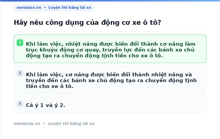Hãy nêu công dụng của động cơ xe ô tô?