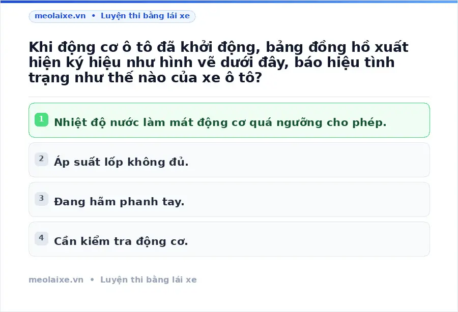 Khi động cơ ô tô đã khởi động, bảng đồng hồ xuất hiện ký hiệu như hình vẽ dưới đây, báo hiệu tình trạng như thế nào của xe ô tô?