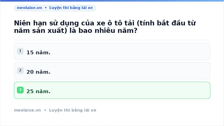Niên hạn sử dụng của xe ô tô tải (tính bắt đầu từ năm sản xuất) là bao nhiêu năm?