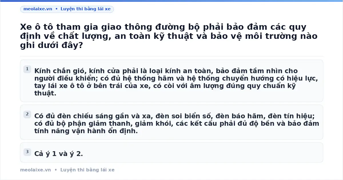 Quy Định An Toàn Kỹ Thuật Xe Ô Tô Tham Gia Giao Thông